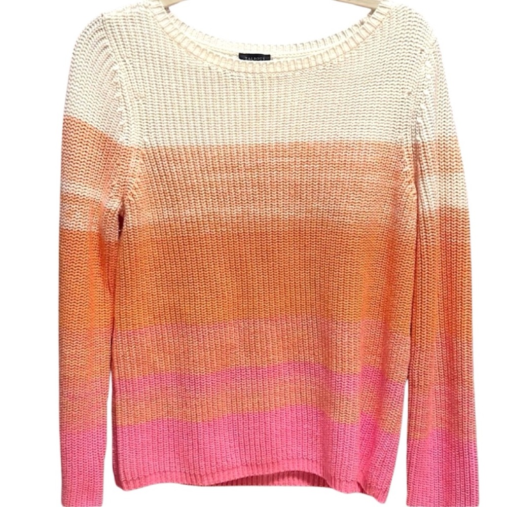 Talbots Womens XS Ombre Stripe Sweater Pink Coral Orange Ivory Cotton Blend